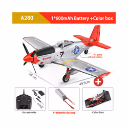 WLtoys XK A280 RC Plane 2.4G 4CH 3D6G Mode Aircraft P51 Fighter Simulator with LED Searchlight RC Airplane - A280 1Battery Bo ...