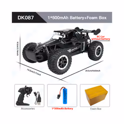 ZWN 1:16/1:20 Alloy RC Car With LED Light 2.4G Off-Road Remote Control Climbing Vehicle Outdoor Cars - DK087 Black 1B FB