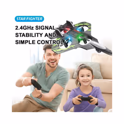 2.4G Remote Control Fighter  With LED Colorful Lights Electric Foam Glider Stunt Tumbling UAV Hovering - Green Regular