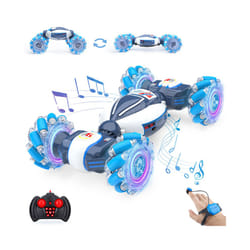 4WD Drift Stunt Car 1:18 Remote Control Car with Music Light RC Cars Off Road On Road Watch Gesture - White Blue
