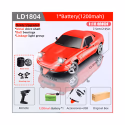 LDRC LD1804 RC Drift Car 1/18 Model 2.4G 2WD ESP Gyroscope LED Lights Full Scale Controlled Model Children - LD1804-R-0206-1 ...