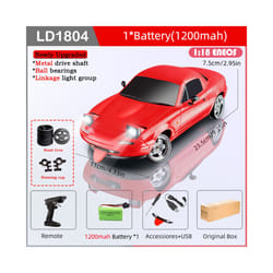 LDRC LD1804 RC Drift Car 1/18 Model  2.4G 2WD ESP Gyroscope LED Lights Full Scale Controlled Model Children - LD1804-R-0206-1B1200