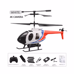 RC Helicopter Military 4CH LED Lights 4K Camera Altitude Hold Remote Control Helicopter For Adults Birthday - white with 4K