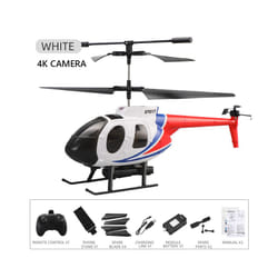 RC Helicopter Military 4CH LED Lights 4K Camera Altitude Hold Remote Control Helicopter For Adults Birthday - white with 4K