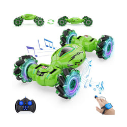 4WD Drift Stunt Car 1:18 Remote Control Car with Music Light RC Cars Off Road On Road Watch Gesture - Green