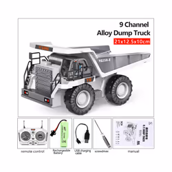 2.4Ghz 1/20 Remote Control Engineering Dumper Trucks 9CH Construction RC Alloy Vehicle Dump Truck Car - Alloy white