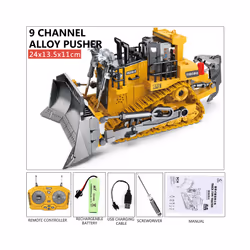 RC Excavator Dumper Car 2.4G Remote Control Engineering Vehicle Crawler Truck Bulldozer Toys for Boys - 9CH Bulldozers