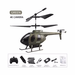 RC Helicopter Military 4CH LED Lights 4K Camera Altitude Hold Remote Control Helicopter For Adults Birthday - green with 4K
