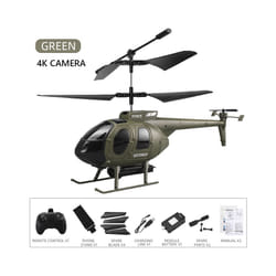 RC Helicopter Military 4CH LED Lights 4K Camera Altitude Hold Remote Control Helicopter For Adults Birthday - green with 4K