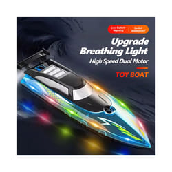 Remote Control Boat Electric Toy Charging 2.4G Remote Control Boat Double Spiral Pulp High-Speed Water - Blue with light-504
