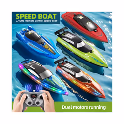 Remote Control Boat Electric Toy Charging 2.4G Remote Control Boat Double Spiral Pulp High-Speed Water - Blue with light-504