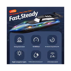 Remote Control Boat Electric Toy Charging 2.4G Remote Control Boat Double Spiral Pulp High-Speed Water - Blue with light-504