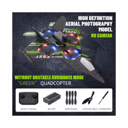 RC Plane with Camera Helicopter Remote Control Aircraft Obstacle Avoidance Fighter 2.4G Airplane EPP - Green with camera