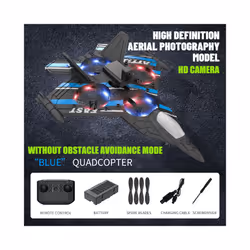 RC Plane with Camera Helicopter Remote Control Aircraft Obstacle Avoidance Fighter 2.4G Airplane EPP - Blue with camera