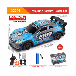 1:22 High speed Drift Rc Car 4WD Remote Control Car With LED Lights 2.4G Radio Controlled Mini GTR Racing - 22206 Blue