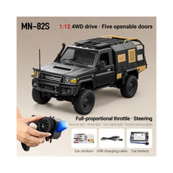 Newest MN82 RC CAR 1:12 Full Scale Pick Up Truck 2.4G 4WD Off-Road Crawler Car Controllable Headlights - MN82S Black