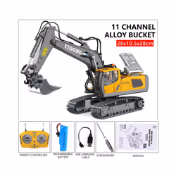RC Excavator Dumper Car 2.4G Remote Control Engineering Vehicle Crawler Truck Bulldozer Toys for Boys - 11CH Black excavator