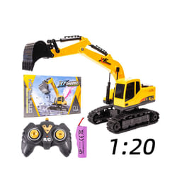 New 1/20 Remote Control Excavator 7 Channel RC Excavator Toys 2.4Ghz Construction Vehicles Rotation - Yellow