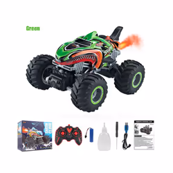 2.4GHz Remote Control Cars Monster Shark RC Car Electric Trucks Stunt Vehicle Sound Light Spray Toys - Green