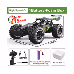 1:18 Scale High Speed Car 15KM/H 2WD Remote Control Racing Car 2.4G Off Road Vehicle RC Car Toys for - Green-1Batt-Foam Box
