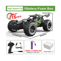 1:18 Scale High Speed Car 15KM/H 2WD Remote Control Racing Car 2.4G Off Road Vehicle RC Car Toys for - Green-1Batt-Foam Box