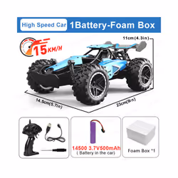 1:18 Scale High Speed Car 15KM/H 2WD Remote Control Racing Car 2.4G Off Road Vehicle RC Car Toys for - Blue-1Batt-Foam Box