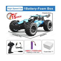 1:18 Scale High Speed Car 15KM/H 2WD Remote Control Racing Car 2.4G Off Road Vehicle RC Car Toys for - Blue-1Batt-Foam Box