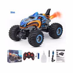 2.4GHz Remote Control Cars Monster Shark RC Car Electric Trucks Stunt Vehicle Sound Light Spray Toys - Blue
