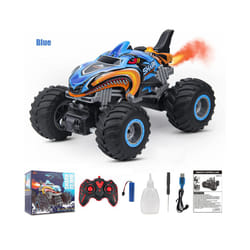 2.4GHz Remote Control Cars Monster Shark RC Car Electric Trucks Stunt Vehicle Sound Light Spray Toys - Blue