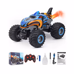 2.4GHz Remote Control Cars Monster Shark RC Car Electric Trucks Stunt Vehicle Sound Light Spray Toys - Blue