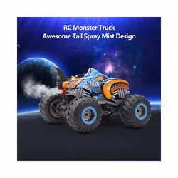 2.4GHz Remote Control Cars Monster Shark RC Car Electric Trucks Stunt Vehicle Sound Light Spray Toys - Blue