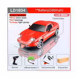 LDRC LD1804 RC Drift Car 1/18 Model 2.4G 2WD ESP Gyroscope LED Lights Full Scale Controlled Model Children - LD1804-R-1B500- ...