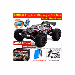 1:16 80km/h Brushless RC Drift Car With LED Lights 4WD Electric High Speed Racing Remote Control Monster - 4WD 80KM Purple 1B