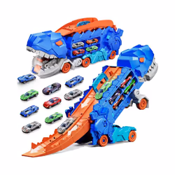 Transport Dinosaur Truck Toys Foldable Track Alloy Transforming Dinosaur Carrier Ejection Cars Toy Puzzle - Blue with 4Cars