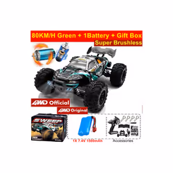 1:16 80km/h Brushless RC Drift Car With LED Lights 4WD Electric High Speed Racing Remote Control Monster - 4WD 80KM Green 1B