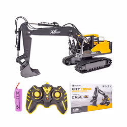 1/16 Remote Control Excavator 7 Channel RC Excavator Truck Toys 2.4Ghz Construction Vehicles with Metal - Yellow
