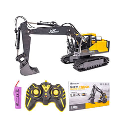 1/16 Remote Control Excavator 7 Channel RC Excavator Truck Toys 2.4Ghz Construction Vehicles with Metal - Yellow