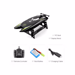 2.4G Radio Rc Boat 30Km/h Racing Boat High Speed Speedboat 20Mins Battery 2 Ch Dual Motor Waterproof - BLACK