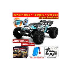 1:16 80km/h Brushless RC Drift Car With LED Lights 4WD Electric High Speed Racing Remote Control Monster - 4WD 80KM Blue 1B