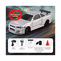 2.4G 15Km/h RC Drift Car Toys 1/43 High-Speed Remote Control Upgraded Gyro Mini Model Vehicle Electric - 4304 Silver