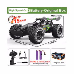 1:18 Scale High Speed Car 15KM/H 2WD Remote Control Racing Car 2.4G Off Road Vehicle RC Car Toys for - Green-2B-OriginalBox