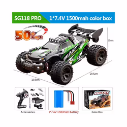 1:18 4WD RC Car Off Road Monster Truck High Speed With LED Light 2.4G Remote Control Cars For Adults - SG118 Green 50KM-H