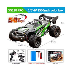 1:18 4WD RC Car Off Road Monster Truck High Speed With LED Light 2.4G Remote Control Cars For Adults - SG118 Green 50KM-H