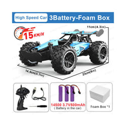 1:18 Scale High Speed Car 15KM/H 2WD Remote Control Racing Car 2.4G Off Road Vehicle RC Car Toys for - Blue-3Batt-Foam Box
