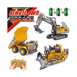 4WD Remote Control Excavator 4x4 Alloy Dump Truck Bulldozer Radio Model RC Car Construction Vehicle - Excavator 2Battery