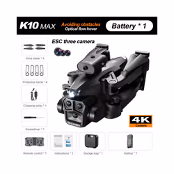 K10 Max RC Dron HD 4K Plane 3 Camera Helicopter Obstacle Avoidance Wifi FPV Quadcopter Remote Control - Black 1battery
