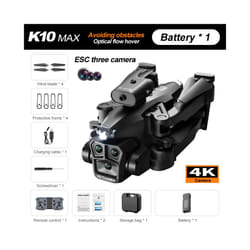 K10 Max RC Dron HD 4K Plane 3 Camera Helicopter Obstacle Avoidance Wifi FPV Quadcopter Remote Control - Black 1battery