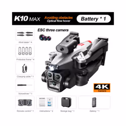 K10 Max RC Dron HD 4K Plane 3 Camera Helicopter Obstacle Avoidance Wifi FPV Quadcopter Remote Control - Silver 1battery