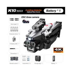 K10 Max RC Dron HD 4K Plane 3 Camera Helicopter Obstacle Avoidance Wifi FPV Quadcopter Remote Control - Silver 1battery