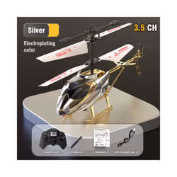 RC Helicopter Remote Control Kids Toy Airplane Resistant Collision Alloy Wireless Aircraft Toys for - .3.5CH silver